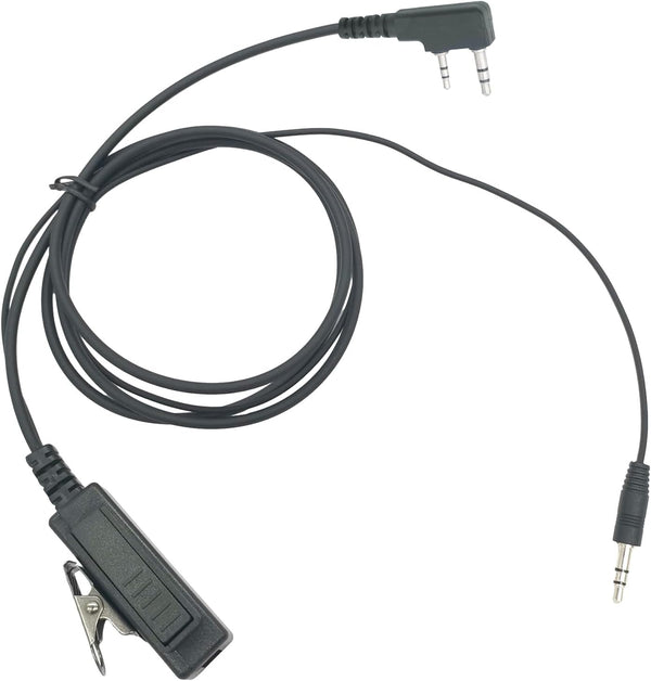 Push-To-Talk K1 Cable with Aux 3.5mm Male Adapter, PTT Mic for Baofeng UV-5R Retevis RT18 RT19 RT21 RT22 RT27 RT7 H-777 Kenwood 2-Pin Radios Connecting to Headset Earmuffs with 3.5mm Audio Jack