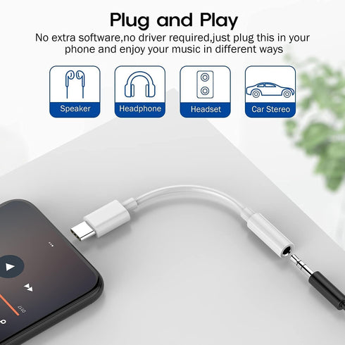 USB C to 3.5mm Headphone Jack Adapter for iPhone 15/15 Pro/Pro Max, Type C Aux Dongle for iPad, Samsung Galaxy