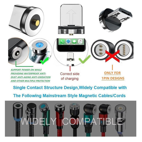 Magnetic Charging Tips 2in1 10pcs, 360° Rotate Tips for USB-C/Micro Ports, Water-Dustproof/Antioxidant