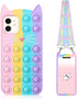 Fidget Pop Phone Case for iPhone 11, Stress Relief Push Pop Bubble Design, Soft Silicone Cover for Kids, Cat