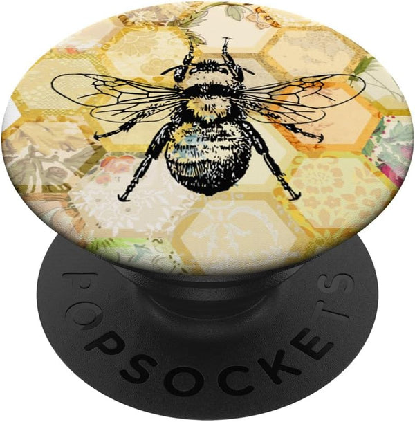 PopSockets Standard PopGrip Cute Bumble Bee Honeycomb Pattern Vintage Bees Lover Theme