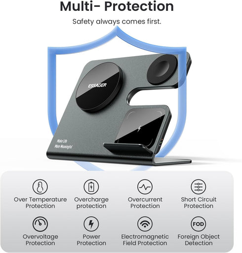 3 in 1 Magnetic Wireless Charging Station, 15W Aluminum Alloy Charger for iPhone 16/15/14/13/12 Series with 20W Adapter
