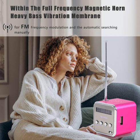 Eboxer Portable Mini Speaker FM Radio Stereo Speaker, Support TF Card, Perfect for Room, Bike, Car (Rose Red)