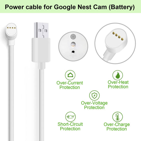 iMah 2-Pack Extended USB Power Charging Cable Compatible with Google Nest Cam (Battery), 6.56ft (2m)