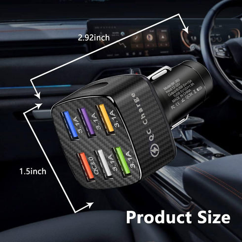 Fast Charging 6 Ports Car Phone Charger Adapter, QC3.0/3.1A Type Smart Shunt USB Charger for iPhone 14 13 12, S22 S21