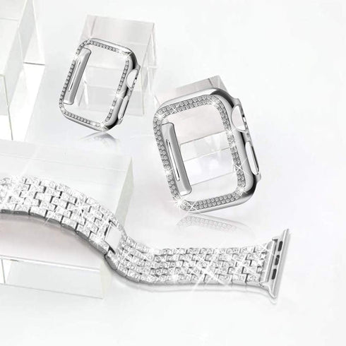Compatible Apple Watch Band 49mm 46mm 45mm 41mm 38mm 40mm 42mm 44mm, 2 Pack Bling Crystal Diamonds Case Cover for