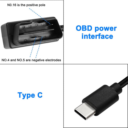 XMSJSIY OBD Power Cable for Dash Camera Type C OBD2 Power Adapter Hardwire Charger Cable for 24 Hours Surveillance