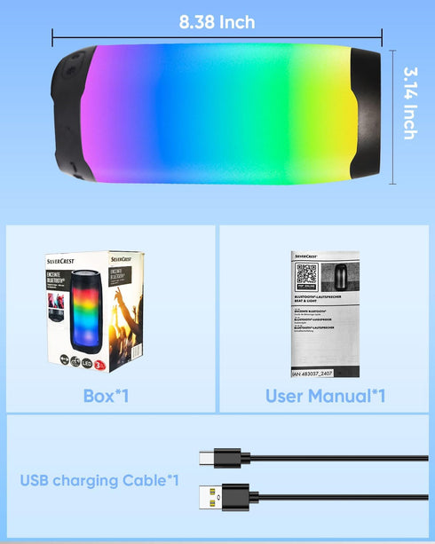 THROLX Portable Bluetooth Speaker with LED Color Changing Lights, TWS Function, TF Card/USB/AUX Support, HD Stereo