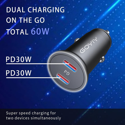 USB C Car Charger with 60W Braided USB C Cable 3ft, 2-pack, Mini 60W USB C Fast Charging Cigarette Lighter, Dual PD3.0