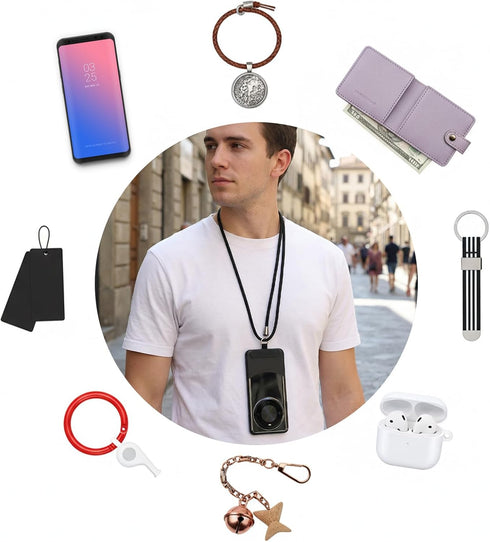 FNANJWQ 10 Pcs Phone Tether Tab, Adhesive-free Lanyard Strap for Full Coverage Phones Cases, Clip for Cell Phone