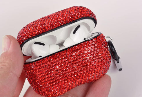 Sparkly Diamond Case for AirPods Pro 1&2 - Shockproof Rhinestone Cover Skin with Keychain, Rro Red