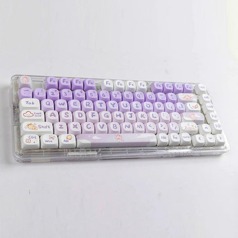 Gliging Keycaps 142 Keys Purple Rabbit Cute MOA Profile, Dye-Sublimation for Cherry MX Switches Mechanical Keyboard