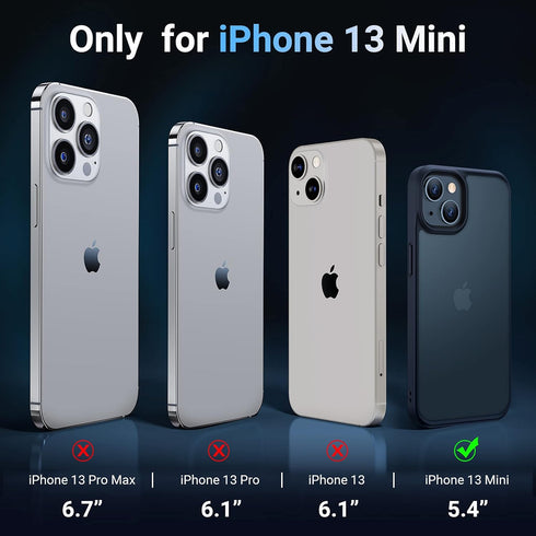 TORRAS Shockproof Case for iPhone 13 Mini, 10 FT Military Drop Protection Translucent Hard PC Back, Matte Black