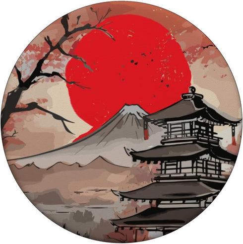 Vintage Japanese Mountain Landscape Temple Full Red Moon PopSockets Standard PopGrip