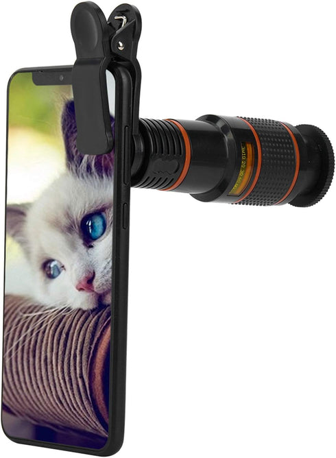 Telescopic Phone Objectif, Clip On Lens Zoom, 12X Telephoto Lens Kit for Mobile Phone and Tablet