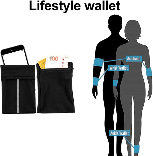 Easyports 2 Pocket Wrist Wallet - Wrist Cell Phone Holder, Ankle Wallet for Travel and Outdoor Sports Running