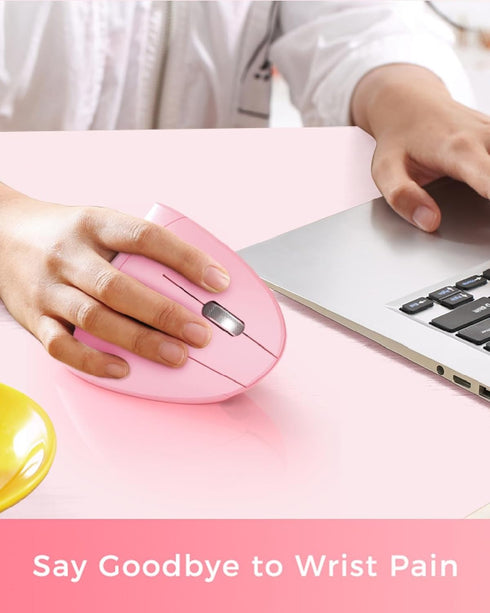 Lekvey Pink Ergonomic Vertical Wireless Mouse, Rechargeable 2.4 GHz USB Optical, 800/1200/1600 DPI, 6 Buttons