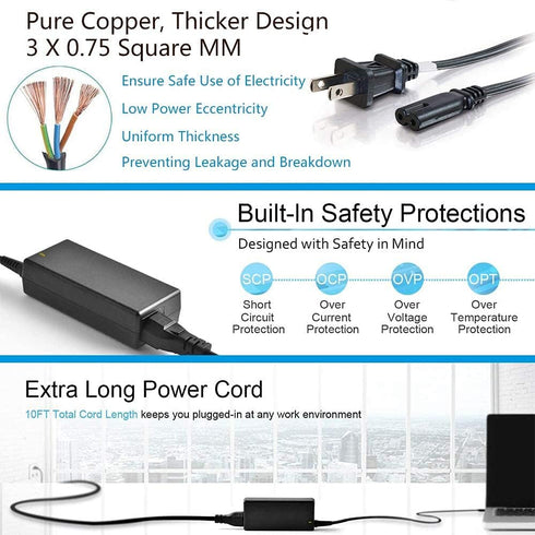 Replacement 45W HP Laptop Charger, 19.5V 2.31A Power Adapter for HP Pavilion 11 13 14 15 Notebook with Cord
