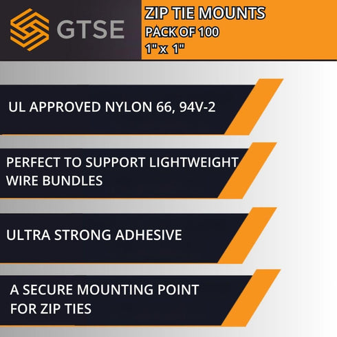 GTSE 100 Pack White Zip Tie Mounts, 1" Adhesive Mounting Squares, Cable Tie Mount Organizer Holders