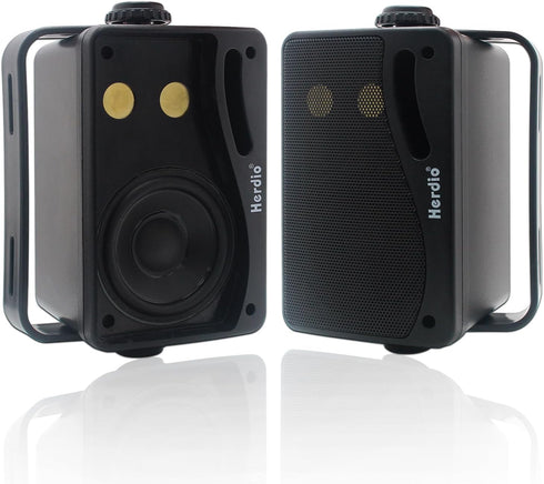 Herdio 3.5 Inch Passive Outdoor Speakers, 200W 3 Way Premium Mountable Wall Speakers, Black Pair