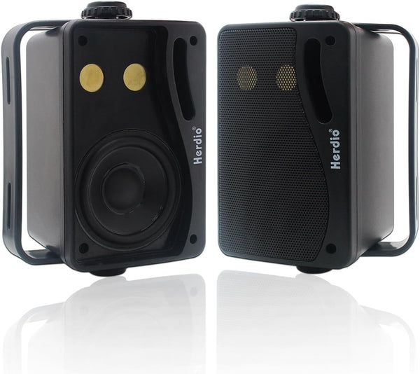 Herdio 3.5 Inch Passive Outdoor Speakers, 200W 3 Way Premium Mountable Wall Speakers, Black Pair