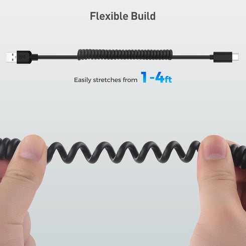 Cable Matters USB to USB C Coiled Cable with 3A/15W Fast Charging 1-4 Feet, Support for Apple CarPlay, Android Auto,
