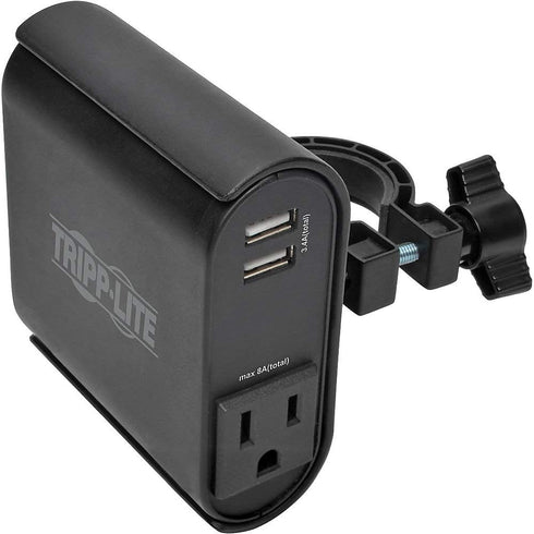 Tripp Lite AC/USB Charging Clip for Display Mounts with 2 USB Ports & 2 NEMA 5-15R Outlets, 6ft Power Cord (Black)