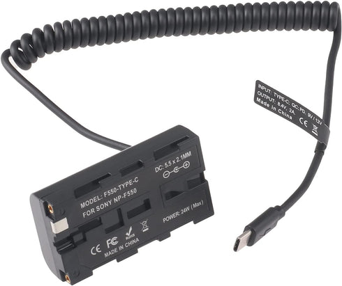 FocusFoto NP-F550 Dummy NP-F970 NP-F570 NP-F750 NP-F770 F960 F530 F330 USB-C to Battery Adapter Cable for Sony to Power