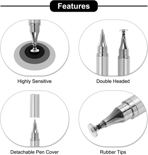 MECCANIXITY 4pcs Ballpoint Pen with Stylus Tip, 2 in 1 Ink Pen Fine Point Disc Stylus for Touch Screens