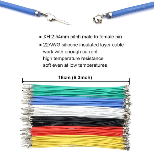 XH 2.54mm Connector Kit - JST XH Compatible 2.5mm Pitch Male Female Sockets, Plugs, and 22AWG Pre-Crimped Cables