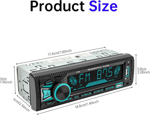 ePathChina 12V MP3 FM/MP3/WMA/FLAC/AUX/TF Car Audio Bluetooth Single DIN Car Stereo, Car FM/AM Radio LCD VA Screen Car