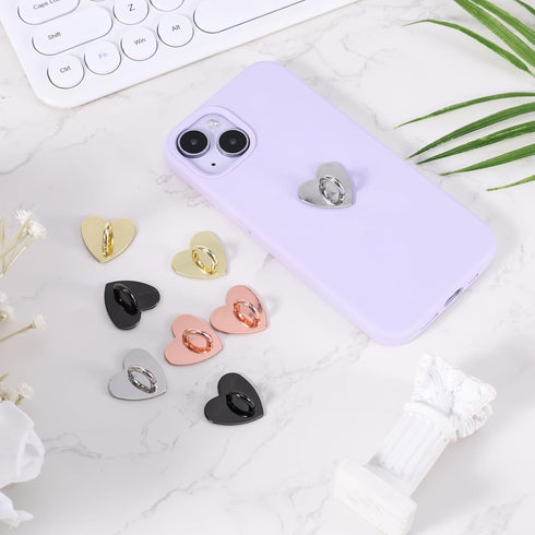 Gosknor 8pcs Heart Cell Phone Ring Holder, Metal Finger Ring Stand Heart-Shaped Sticky Phone Grip Loop Adhesive Phone