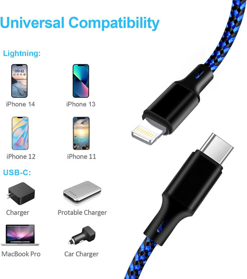 cugunu USB C to Lightning Cable 5 Pack 3/3/6/6/10FT, MFi Certified Power Delivery Fast Charging Cord for iPhone