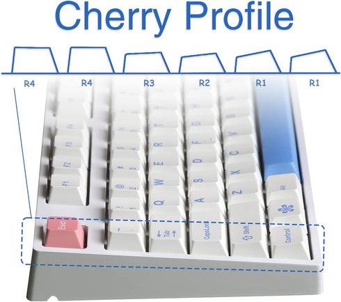 PBT Cherry Profile White Keycaps for Mechanical Keyboards, 153 Key Dye Sub MX Stem Key Caps Set for 60/65/75 Percent