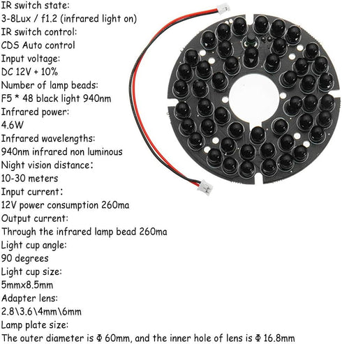 1Pcs 48 Pieces IR LEDs Light Board 940NM LED Illuminator Module for CCTV Security Camera