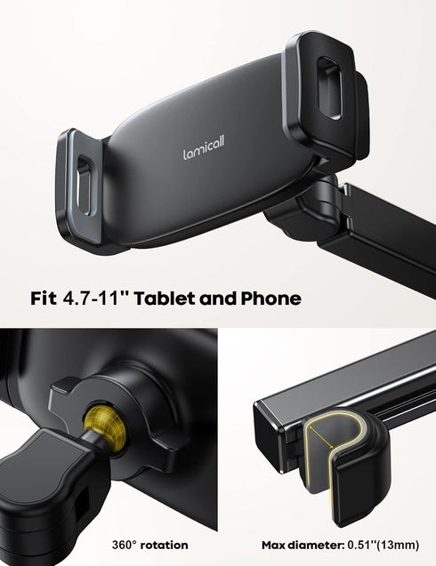 Lamicall Car Headrest Tablet Holder, Adjustable 3 in 1 Extension Arm for 4.7-11" Tablets, Black