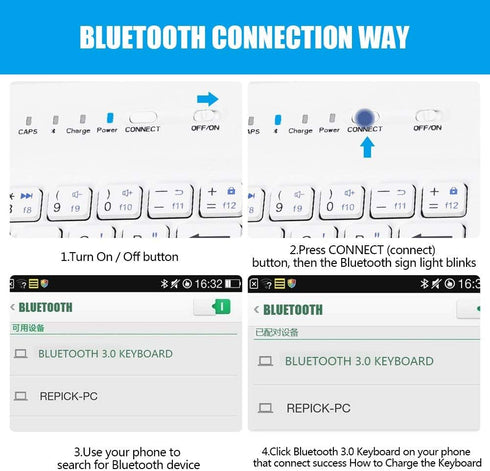 Portable Bluetooth Keyboard with Leather Case Cover for 4.5''-6.8'' iOS, Android and Windows Smart Phones