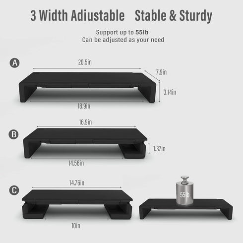 OImaster Foldable Computer Monitor Stand Riser, Adjustable Length with Storage Drawer & Pen Slot, Black