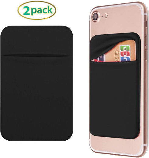 Cell Phone Pocket Self Adhesive Card Holder Stick On Wallet Sleeve with Adhesive RFID Card ID Credit Card ATM Card Holder for iPhone Android 2 PACK BLACK