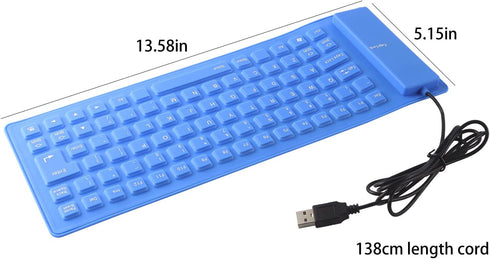 Soft Silicone Keyboard, Foldable, Portable Wired Keyboard, USB+PS2 Interface, Waterproof, 85 Keys (Blue)