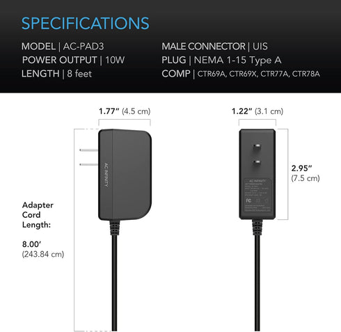 AC Infinity UIS Power Adapter, Outlet Plug with Charger Cable for Digital Controllers not Powered by UIS Devices