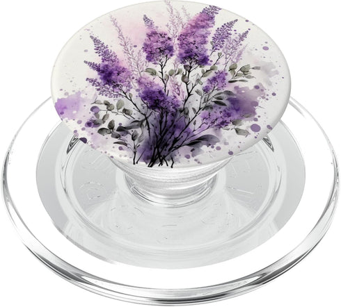 PopSockets PopGrip for MagSafe, Purple Lavender Botanical Watercolor Blossom Flowery