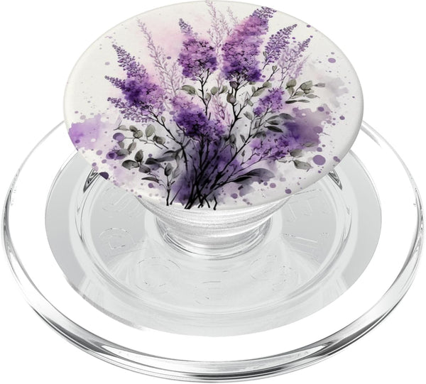 PopSockets PopGrip for MagSafe, Purple Lavender Botanical Watercolor Blossom Flowery