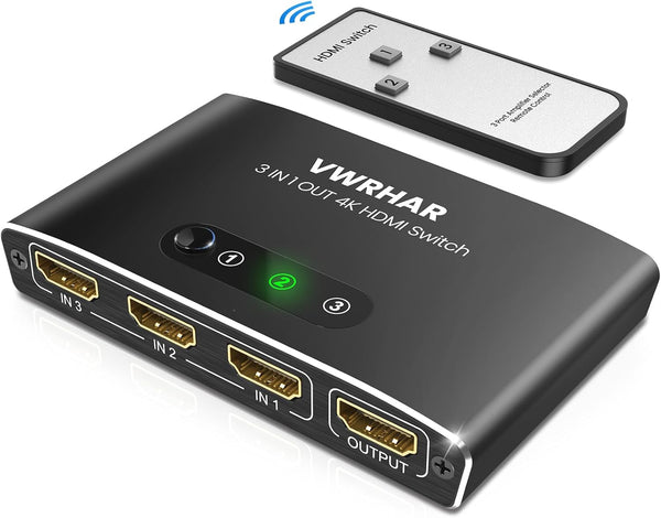 VWRHar HDMI Switch 3 in 1 Out 4K UHD HDMI Switcher Splitter, Automatic