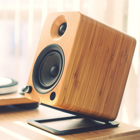 Kanto S4 Tilted Desktop Speaker Stands for Medium Bookshelf Speakers, Supports 8 lbs, Pair, Black