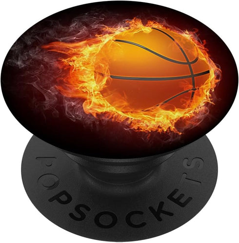 Basketball Fire Flame Pattern on Black Background PopSockets Standard Grip