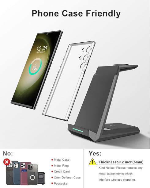 ADADPU 3 in 1 Wireless Charger for Samsung, Fast Charging Station Dock for Galaxy S24 Ultra S23 S22 S21, Galaxy Watch