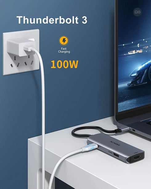 MOKiN USB C to Dual HDMI Adapter Docking Station - USB C Hub with Dual HDMI, 3 USB Ports, PD Compatible for Dell XPS