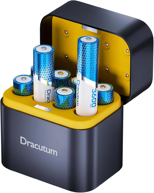 Dracutum Rechargeable AA Batteries - 3600mWh 2000+ Cycles 1.5V Rechargeable Lithium AA Battery