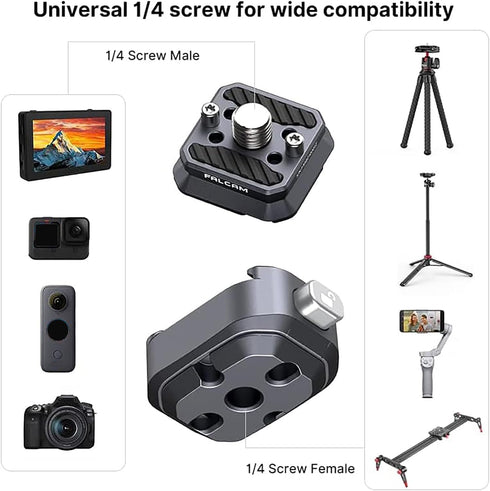 FALCAM F22 Basic Quick Release Plate Kit, Camera Mounting Adapter for 1/4" Thread to F22 QR System, 22mm Aluminum